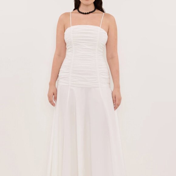Cara White Sleeveless Cotton Midi Dress - Picture 5 of 9